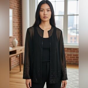New without tag CACHE Vintage Cape Size M Sheer Black Embellished with Sequins